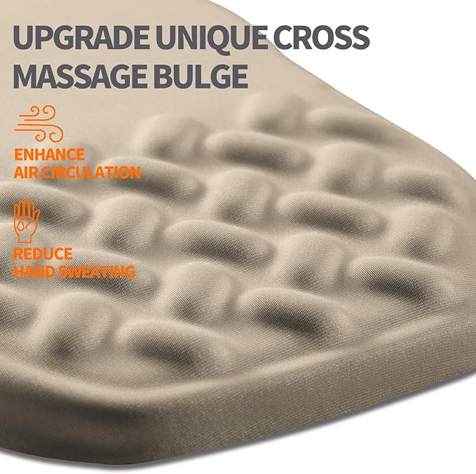 Ergonomic Slope Mouse Pad Wrist Support, Wrist Rest Mousepad for Carpal Tunnel with Massage Bulge and Slow Rebound Memory Foam (12x8 inch, Apricot)