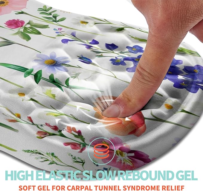 Ergonomic Mouse Pad Wrist Support with Memory Foam Massage Bulge, Carpal Tunnel Mousepad Wrist Rest for Mouse(12x8 inch, Flowers)