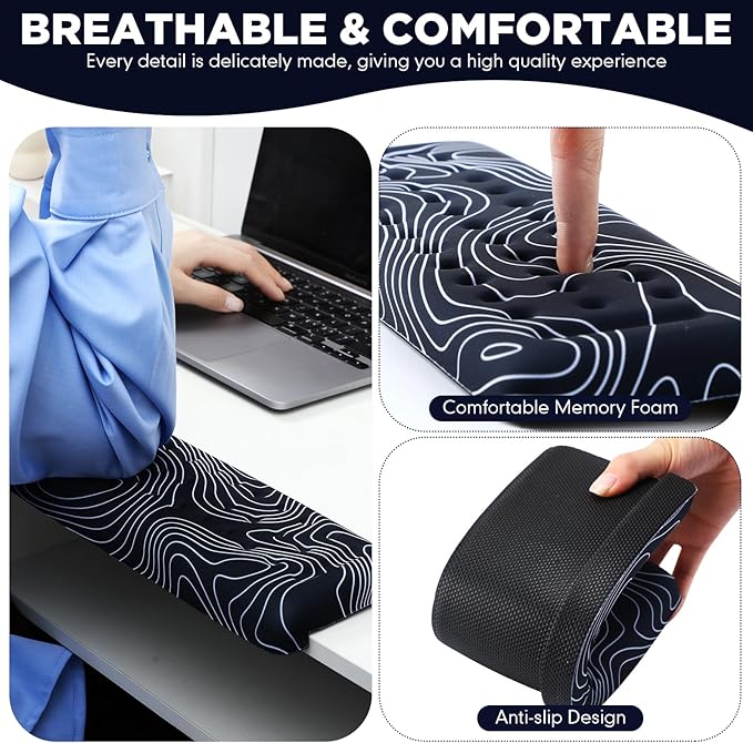 2 Pcs L-Shaped Desk Wrist Rest Elbow Pad Set Desk Edge Rest Cushion Non-Slip Memory Foam Arm Padding Wrist & Forearm & Elbow Comfort Support for Table or Table Edge (Striped Style)