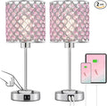 GyroVu Crystal Table Lamp, Bedside Crystal Lamp, Dimmable Touch Nightstand Lamp with USB-C+A Charging Ports Pink Night Lights Decorative Accent Lamp for Bedroom, Living Room, Office, Girls Room