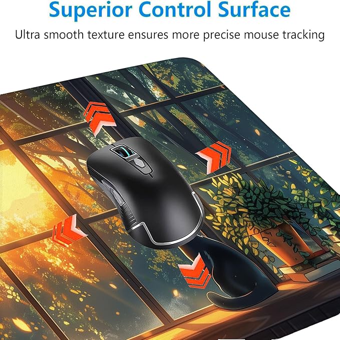 Cute Black Cat Desk Pad Mouse Pad Green Plants Aesthetic Kawaii Anime Mousepad XL Large Gaming Mouse Pad Laptop Keyboard Mat Desk Pad Office Home Decor for Women Girl 31.5"x11.8"