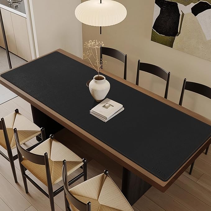 MAIDERN 70.8”x 23.6” Leather Desk Mat XXL, Large Desk Pad, Reversible Cork & Leather Large Mouse pad for Desk, Waterproof Computer Desk Mat for Gaming Home Office (Black) …