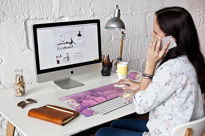 Gaming Mouse Pad for Desk Mat 12x24 Purple Marble Mousepad Large XL Desk Pad Long Extended Computer Mat Big XXL Mouse Mat for Wireless Mouse Non Slip Work Girl