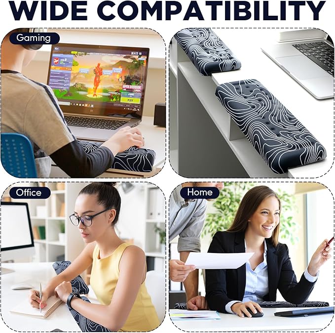 2 Pcs L-Shaped Desk Wrist Rest Elbow Pad Set Desk Edge Rest Cushion Non-Slip Memory Foam Arm Padding Wrist & Forearm & Elbow Comfort Support for Table or Table Edge (Striped Style)