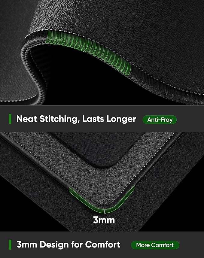 ALOANES Black Waterproof Desk Mat, Large Mouse Pad with Extended Mouse Mat, with Anti Slip Base, Stitched Edge, Grain Jacquard Surface, Perfect for Gamer, Office & Home, 3XL 15.74''x35.43''x0.12''