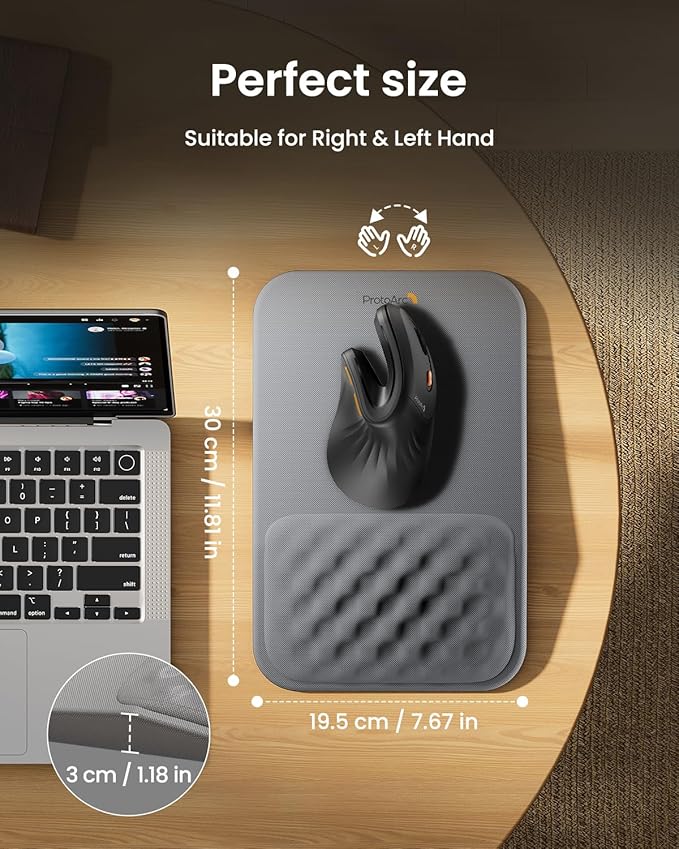 ProtoArc Ergonomic Mouse Pad with Wrist Rest, MP50 Mousepad with Massage Design, Soft Memory Foam and Non-Slip PU Base for Desk, Home, Office, 12x8 Inches, Gray