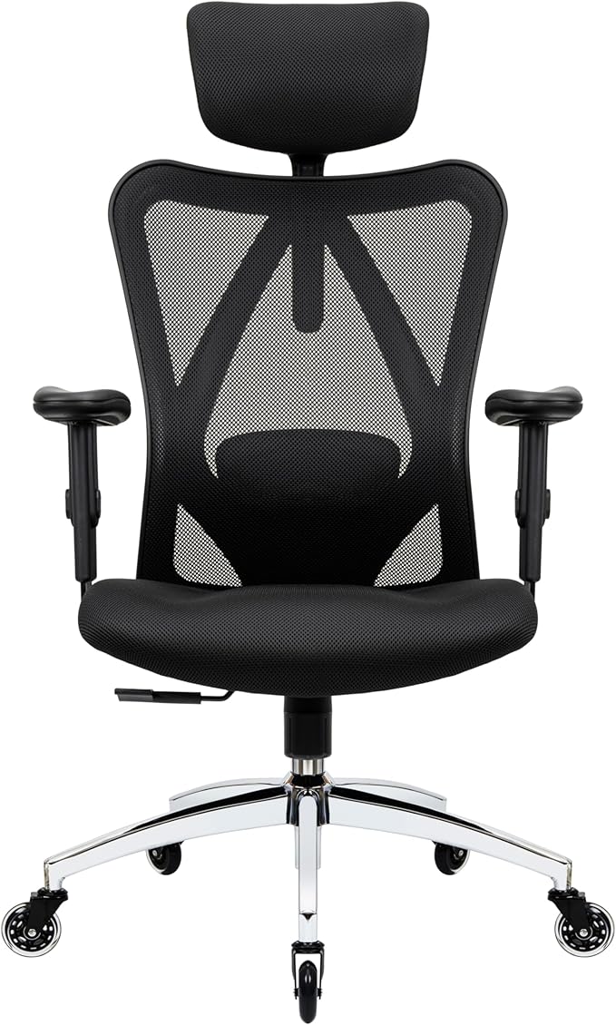 Duramont Ergonomic Office Chair with Rollerblade Wheels - High Back Breathable Mesh Desk Chair, 4D Lumbar Support, Memory Foam Seat, Adjustable Headrest and Armrests, Reclines, Black