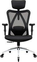 Duramont Ergonomic Office Chair with Rollerblade Wheels - High Back Breathable Mesh Desk Chair, 4D Lumbar Support, Memory Foam Seat, Adjustable Headrest and Armrests, Reclines, Black
