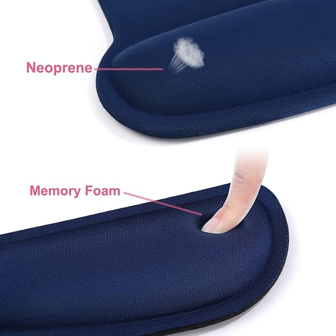 MOSISO Wrist Rest Support for Mouse Pad & Keyboard Set, Ergonomic Mousepad Non-Slip Base Home/Office Easy Typing Cushion with Neoprene Cloth & Raised Memory Foam, Navy Blue