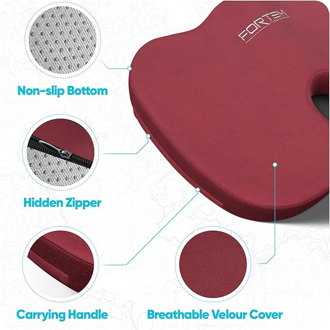 FORTEM Seat Cushion, Office Chair Cushion, Lumbar Support Pillow for Office Chair, Memory Foam Ergonomic Coccyx & Lumbar Support, Car Sitting Pad, Washable Non Slip, XL
