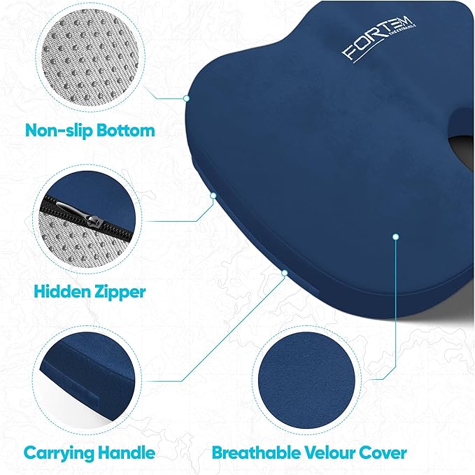 FORTEM Seat Cushion, Office Chair Cushion, Lumbar Support Pillow for Office Chair, Memory Foam Ergonomic Coccyx & Lumbar Support, Car Sitting Pad, Washable Non-Slip