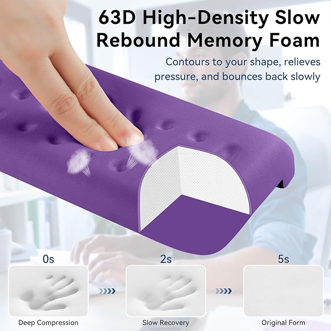 L-Shaped Desk Elbow Pad for Desk, 2-Pack Memory Foam Elbow Rest for Desk Edge Cushion, Non-Slip Ergonomic Arm Rest for Wrist, Palm & Forearm Support, Office Home, Separate Design, Purple
