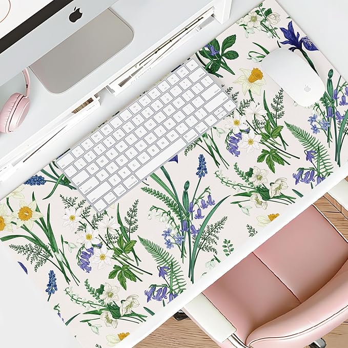Mouse Pad Leather Desk Mat Large Keyboard Cute Office Desktop Computer Laptop XXL Long Big Aesthetic Modern Design Women Girls Gaming Gamer Oversized Wide Mousepad 31.5"x15.7", Iris