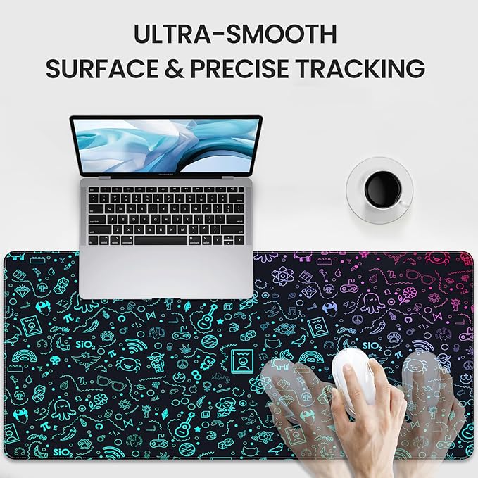 XXL Gaming Mouse Pad, Gradient Icon Design, 35.4 x 15.7 Inches, Microfiber Cloth, Rectangular, Non-Slip Rubber Base