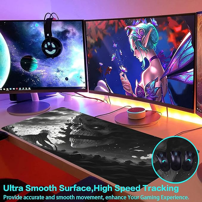 Desk Mat,Horror Anime Manga Large Gaming Mouse Pad for Desk XXL,Anime Scene Desk Pad,Extended Big Computer Keyboard Mouse Pad with Non-Slip Base and Stitched Edge 35.4"x15.7"