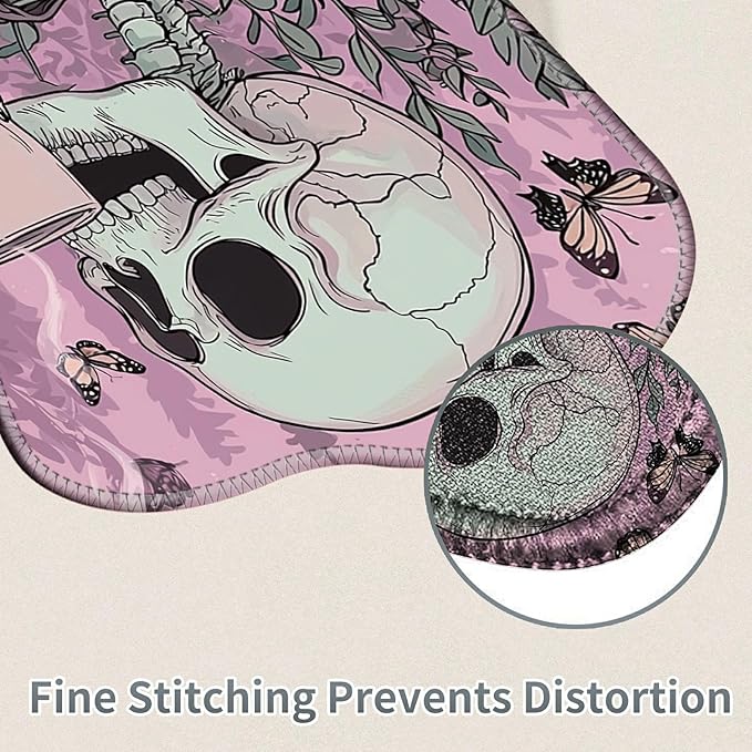 Cute Mouse Pad Plus 1 Coaster, Small Gaming Mouse Mat 11.8 x 9.45 inches, Travel Mouse Pads with Durable Stitched Edges Non-Slip Base, Skull Coffee Pink Decor Mousepad for Office Home