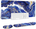 Auhoahsil Large Mouse Pad with Wrist Rests for Keyboard & Mouse, Thick Soft Ergonomic Memory Foam Wrist Supports, Big & Long Desk Mat 35.5 x 15.7 in, for Office Gaming Computer, Navy Marble