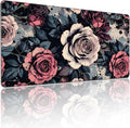 XXL Gaming Mouse Pad, Vintage Rose Floral Design, 35.4 x 15.7 Inches, Microfiber Cloth, Non-Slip Rubber Base, Rectangular Extended Desk Mat