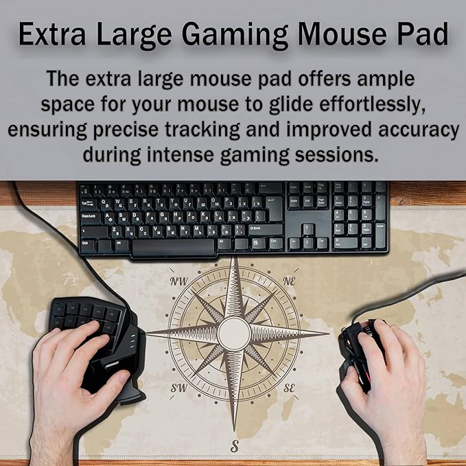 Office Desk Pad Compass Big Desk Mat, Gaming Mouse Pads Long Mousepad, Keyboard Pad Waterproof Non-Slip Rubber Base, 35.4 X 15.7 inch for Work/Game/Office/Home Old World Map Nautical Compass