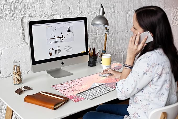 Gaming Mouse Pad Cherry Blossom Desk Mat Sakura Mousepad XL Desk Pad 24x12 Computer Mat Large Mouse Pads for Wireless Mouse Office Laptop Accessories Gift