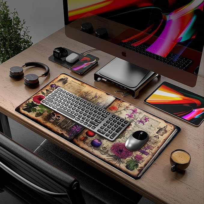 Dark Academia Desk Mat,Vintage Witchy XXL Gaming Mouse Pads,Aesthetic Large Waterproof Non-Slip Rubber Mouse Pad with Stitched Edges Office Home Computer Desk Accessories,35.4 x 15.7 in
