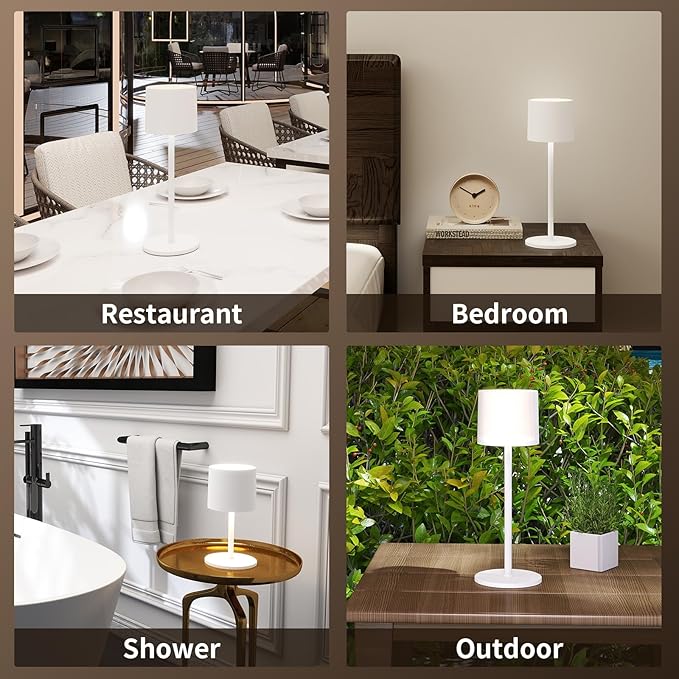 2-Pack Cordless Table Lamp, Portable LED Desk Lamps, 4400mAh Battery Powered Wireless Table Light, 3 Color Stepless Dimming Up,for Restaurant, Bedroom, Outdoor Camping, Night Light (White)