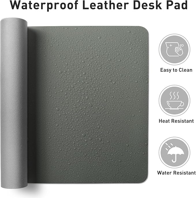 Aothia Faux Leather Desk Mat - Non-Slip PU Leather Desk Blotter, Waterproof Writing Surface, Large Desk Pad for Office & Home (Jungle Green, 55" x 17")