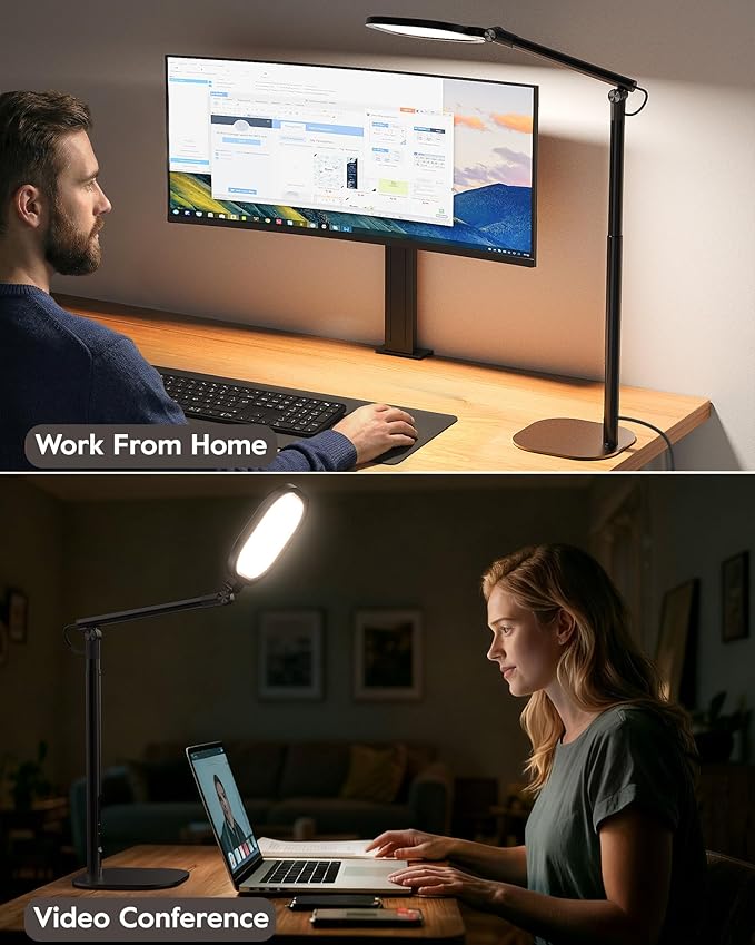 Led Desk Lamps for Home Office with Base, Tall Desk Lamp with 50 Light Modes & Memory and Timer Func Computer Light, Flexible Adjustable Table Lamps for Video Conference, Architect or Study
