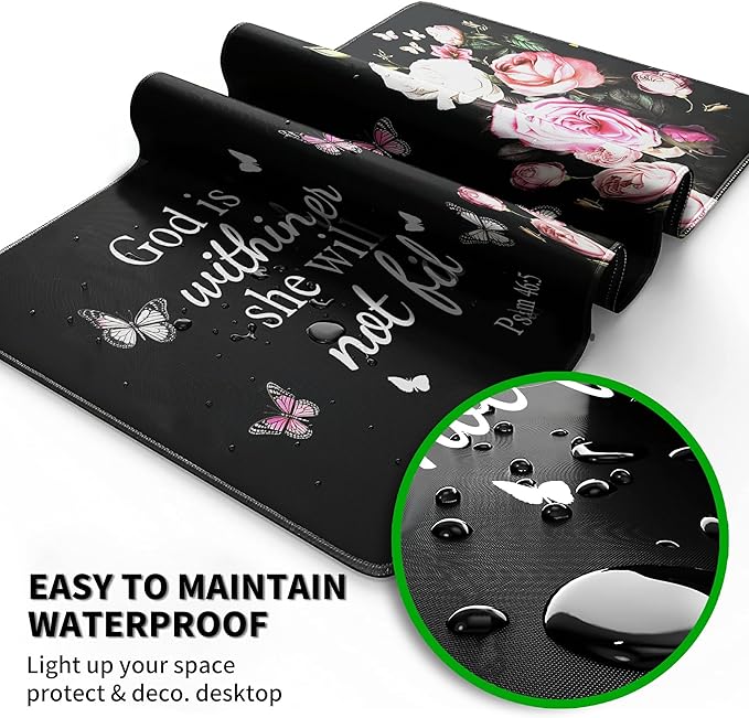 Extended Large Gaming Mouse Pad with Coaster - 35.4 x 15.7 Full Desk Mousepad - Stitched Edges - Ultimate Gaming Desk Mat - Bible Flowers