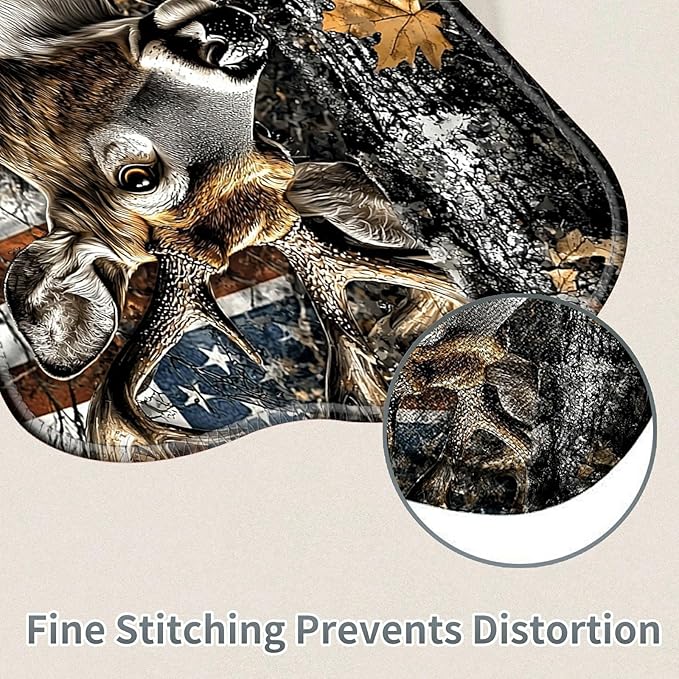 Cute Mouse Pad Plus 1 Coaster, Small Gaming Mouse Mat 11.8 x 9.45 inches, Travel Mouse Pads with Durable Stitched Edges Non-Slip Base, Camo Flag Deer Decor Mousepad for Office Home