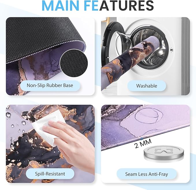 Desk Pad Mat, Large Mouse Pad with Wrist Rest, Ergonomic Keyboard Wrist Support, XXL Mousepad Set with Coaster, Computer Keyboard Matt for Laptop Desktop, White Gray Marble