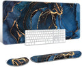 Auhoahsil Large Mouse Pad with Wrist Rests for Keyboard & Mouse, Thick Soft Ergonomic Memory Foam Wrist Supports, Big & Long Desk Mat 35.5 x 15.7 in, for Office Gaming Computer, Dark Blue Marble