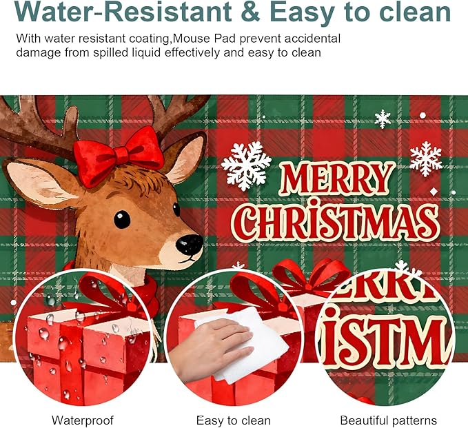 Merry Christmas - Elk Extended Gaming Mouse Pad 35.4x15.7Inch Large Desk Mat Anti-Slip Rubber Base & Durable Stitched Edges for Gamers Smooth Mouse Writing Surface for Desk Office/Home