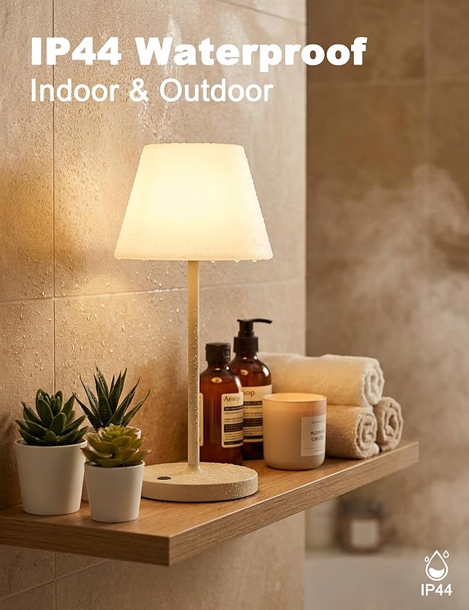Mini LED Cordless Table Lamp Rechargeable, 3000mAh Battery Operated Shower Lamp Waterproof, Touch Dimmable 2700K Night Light for Patio Camping Dining Outdoor (Mini Black)