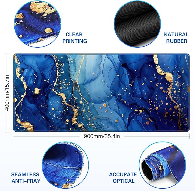 Mousepad Blue, Large Gaming Mouse Pad XXL 35.4×15.7in, Extended Computer Keyboard Mouse Mat Desk Pad for Laptop with Stitched Edges, Waterproof Mousepad for Gamer Home&Office Women