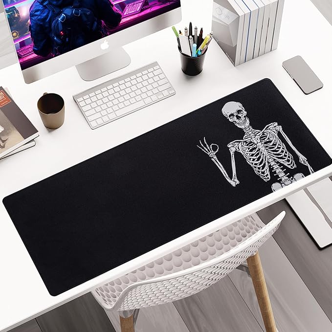 ALOANES Waterproof Mouse Pad with Durable Stitched Edge, Large Gaming Keyboard Pad, Non-Slip Rubber Base, Extended Desk pad for Gamer, Office & Home, Right Skeleton Mousepad 27.6''x 11.8''x 0.12''