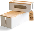 NATURE SUPPLIES Set of 2, Wood Cable Management Boxes, Large and Medium Cord Organizer to Hide Wires and Power Strips for TV, Desk, Computer, Router, Cable Storage and Home Office Organization, White