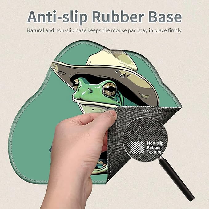 Cute Mouse Pad Plus 1 Coaster, Small Gaming Mouse Mat 11.8 x 9.45 inches, Travel Mouse Pads with Durable Stitched Edges Non-Slip Base, Green Frog Decor Mousepad for Office Home