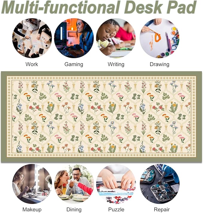 Desk Pad, ZAXOXAZ PU Lesther Desk Protector, 31.5" x 15.7" XXL Large Extended Mouse Pad, Big Floral Desk Mat Flowers Desk Blotter, Laptop Desk Pad, Waterproof Desk Writing Pad for Office and Home