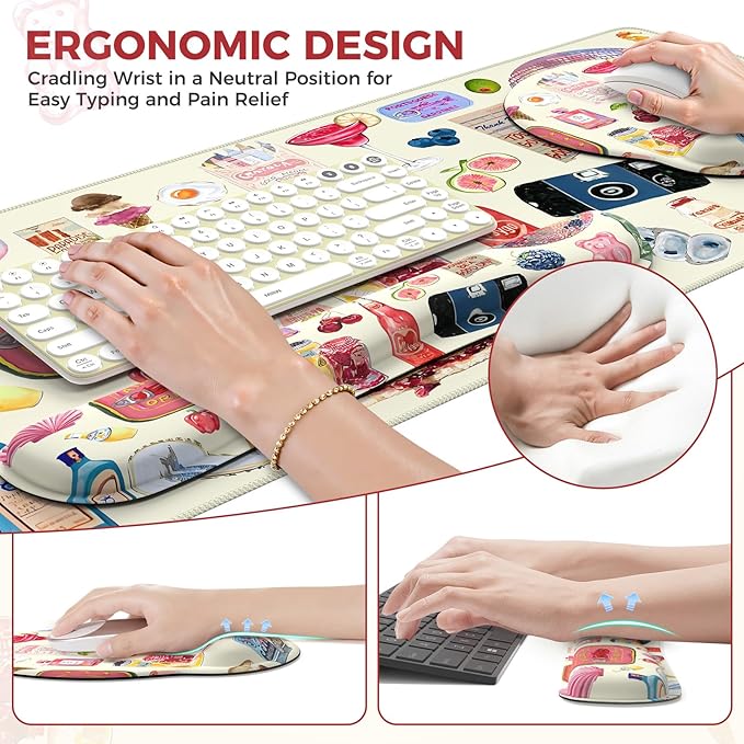 iCasso Desk Pad Mat, Large Mouse Pad and Keyboard Wrist Rest Set, Desk Protector Mat, 4in1 Ergonomic Keyboard Pad with Wrist Support for Desktop Home Office Computer