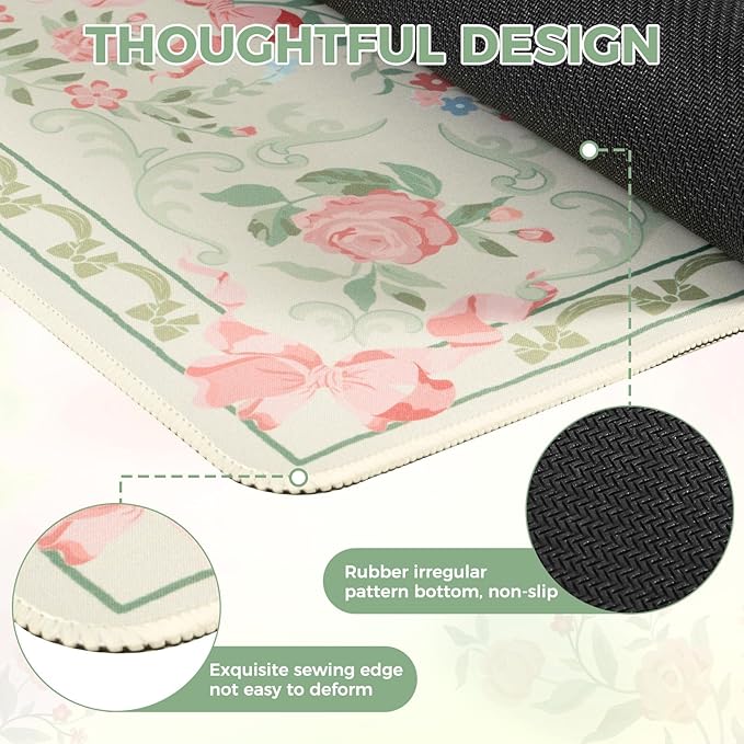 iCasso Green Desk Mat,Cute Desk Pad for Keyboard and Mouse,Anti-Slip Large Gaming Computer Mat XXL,Soft Lycra Surface Laptop Pad Women,Aesthetic Girly Desk Cover Protector for Home Office
