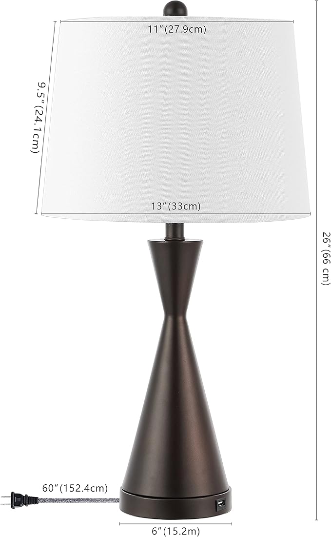Eyely EYL4046C-SET2 Cato 26" French Country Farmhouse Iron LED Table Lamp with USB Charging Port for Reading Room, Living Room, Office, Bedroom, Classic, Coastal, Oil Rubbed Bronze (Set of 2)