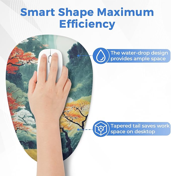 Ergonomic Mouse Pad with Wrist Support, Memory Foam Wrist Rest for Pain Relief & Carpal Tunnel, Non-Slip Base for Office, Computer, PC, Laptop (12x8x1.2inch, Japanese Forest)