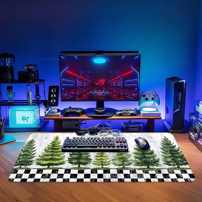 Christmas Tree Extended Gaming Mouse Pad 35.4x15.7Inch Large Desk Mat Anti-Slip Rubber Base & Durable Stitched Edges for Gamers Smooth Mouse Writing Surface for Desk Office/Home