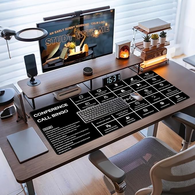 Baziabbo Office Desk Mat,Conference Call Bingo Mouse Pad for Virtual Meetings,Work from Home Computer Accessory，Non-Slip Desk Pad with Stitched Edges for Computer (Bingo)