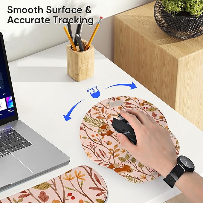 Ergonomic Keyboard Mouse Pad Wrist Rest Support Set for Laptop/Computer/Desktop,Memory Foam Hand Rest Wrist Cushion for Gaming/Office,Lightweight Comfortable (Rabbit Squirrel)