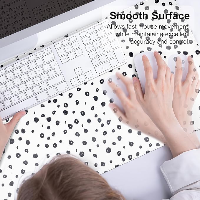 Colorful Star Boho Desk Mat, XXL Mouse Pad Desk Pad Boho Desk Accessories for Women Office Decor, Non-Slip Rubber Base Waterproof Leather Computer Desk Mat, Polka Dot Gaming Mousepad, 31.5" x15.7"