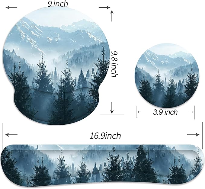 Ergonomic Mouse Pad with Wrist Rest and Keyboard Wrist Rest, Mousepad and Wrist Rest for Computer Keyboard, Non-Slip Rubber Base, Mouse Pad with Wrist Support for Gaming, Cloud Forest