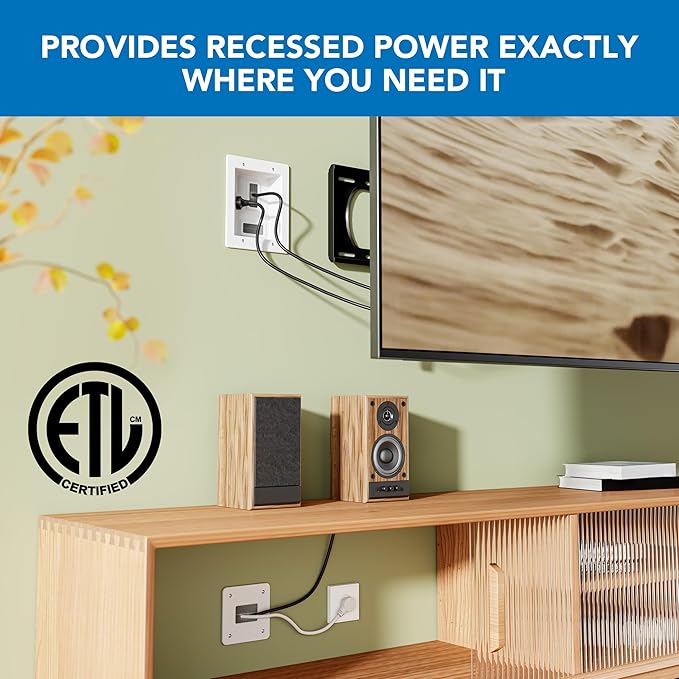 Mount-It! in-Wall TV Cable Management Kit with Recessed Power - Triple Outlet, 9ft Extension Cord and Hand Saw - Easy, Safe TV Outlet Wall Kit and TV Cable Hider Behind Wall