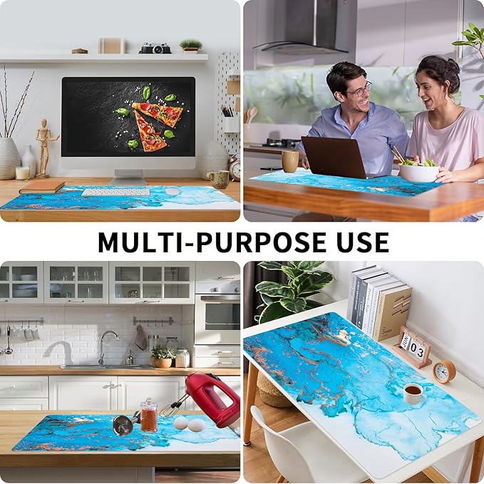 Bloss Blue Marble Desk Mat, Leather Desk Pad, Desk Matt for Desktop, Waterproof Desk Pad Mat, Computer Mat for Office Work/Home/Decor/Desk Protect(31.5 x 15.7 Inches)